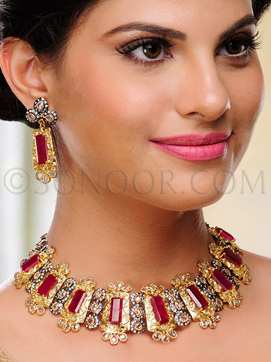 Riza Polki Zircons Designer Necklace Set