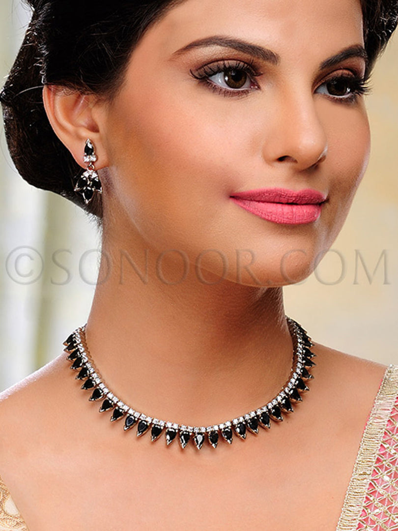 Marsha Cubic Zirconia Black Stone Small Necklace Set