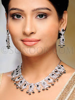 Load image into Gallery viewer, Rumita Silver Finish Cubic Zirconia Black Stone Necklace Set
