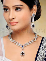 Load image into Gallery viewer, Vira Antique Silver Finish Cubic Zirconia Blue Stone Necklace Set
