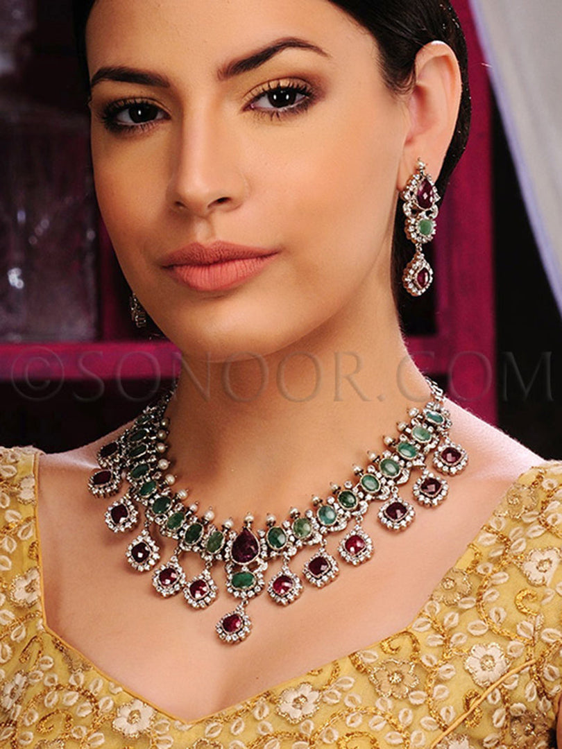 Ianna Victorian Emerald Ruby Necklace Set