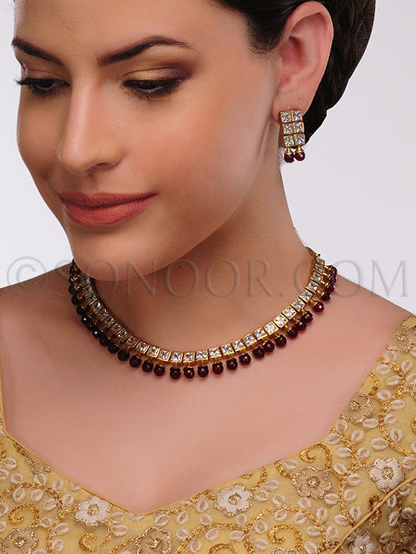 Idaya Gold Plated Cubic Zirconia Small Necklace Set