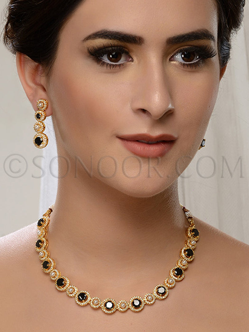 Chhavi Gold Plated Cubic Zirconia Small Necklace Set