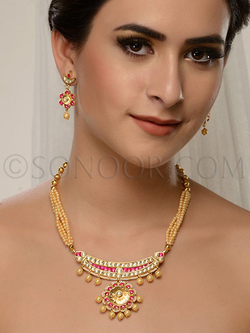 Diya Gold Plated Kundan & Pearl Necklace Set
