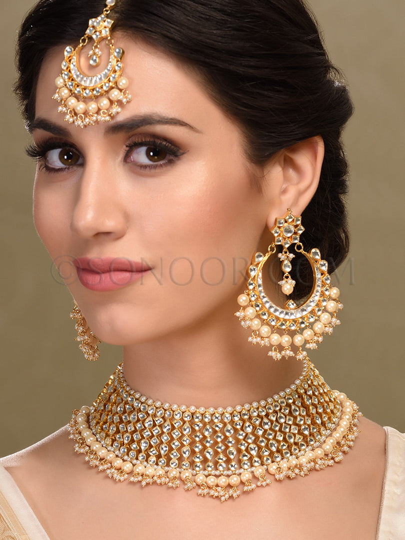 Jisha Gold Plated Kundan Pearl Choker Set