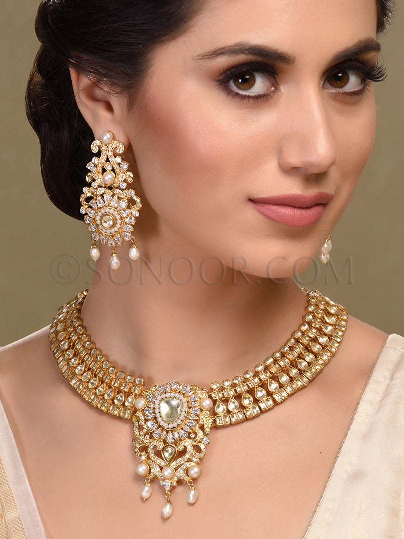 Vrisha Gold Plated Jadau Necklace Set