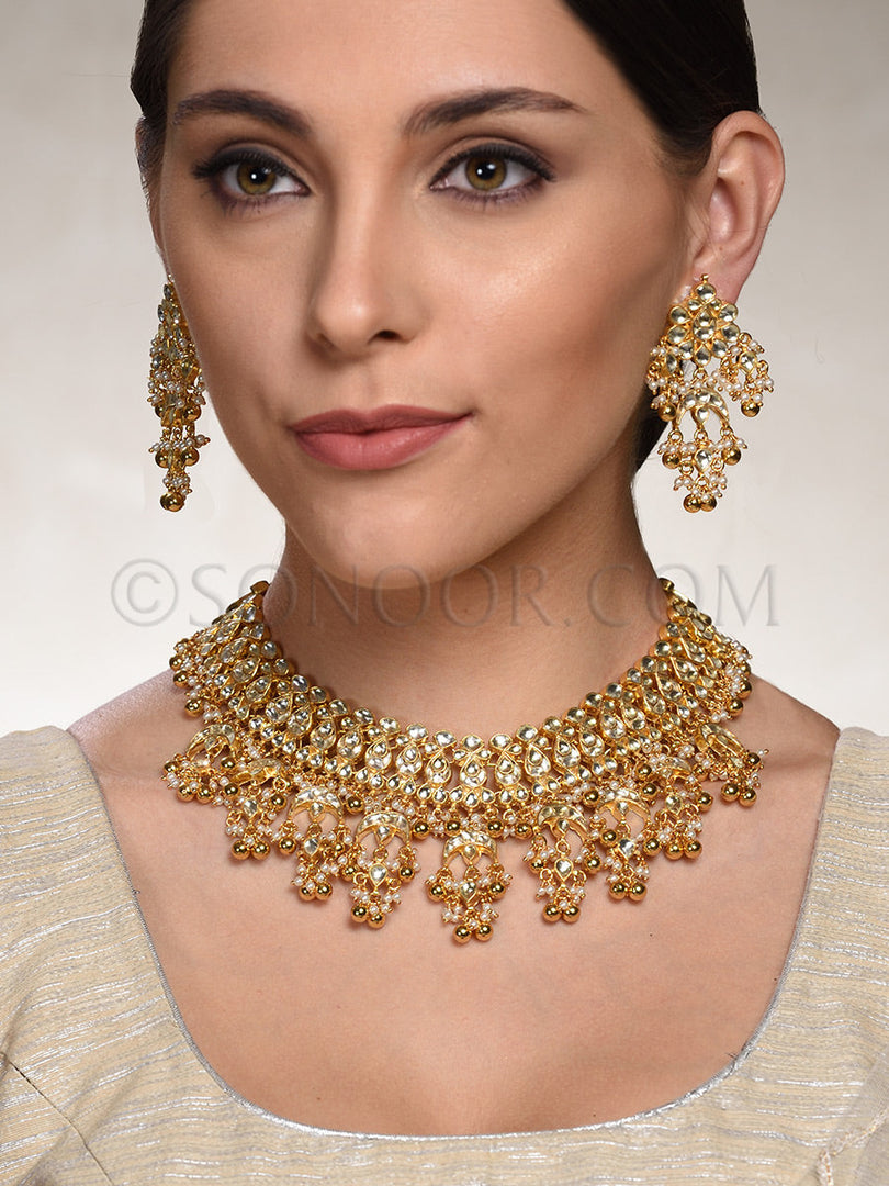 Nishma Gold Platted Kundan Necklace Set