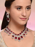 Load image into Gallery viewer, Goura Silver Finish Red Cubic Zirconia Necklace Set
