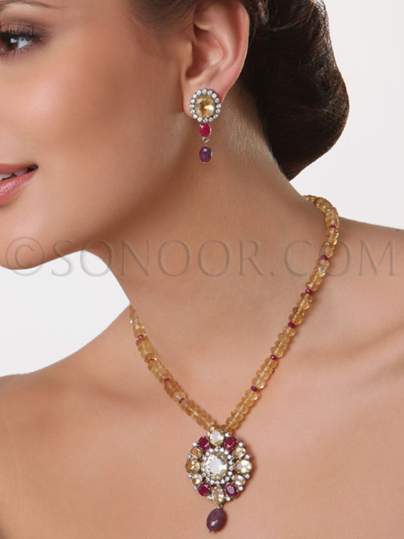 Jheel Victorian Multi Stone Pendant Set