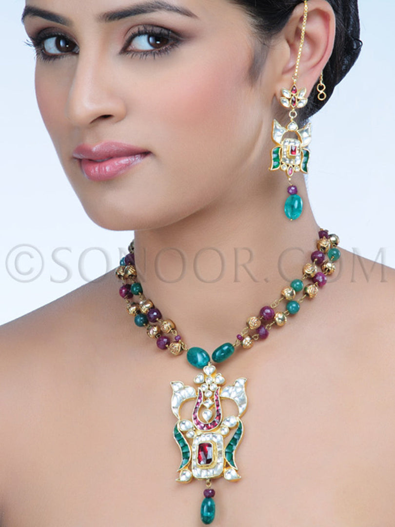 Manvi Kundan Multi Stone Pendant Set