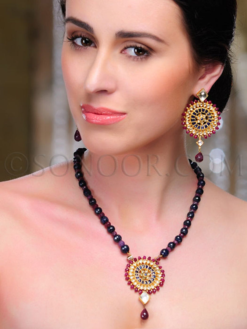 Tara Kundan Ruby Pendant Set