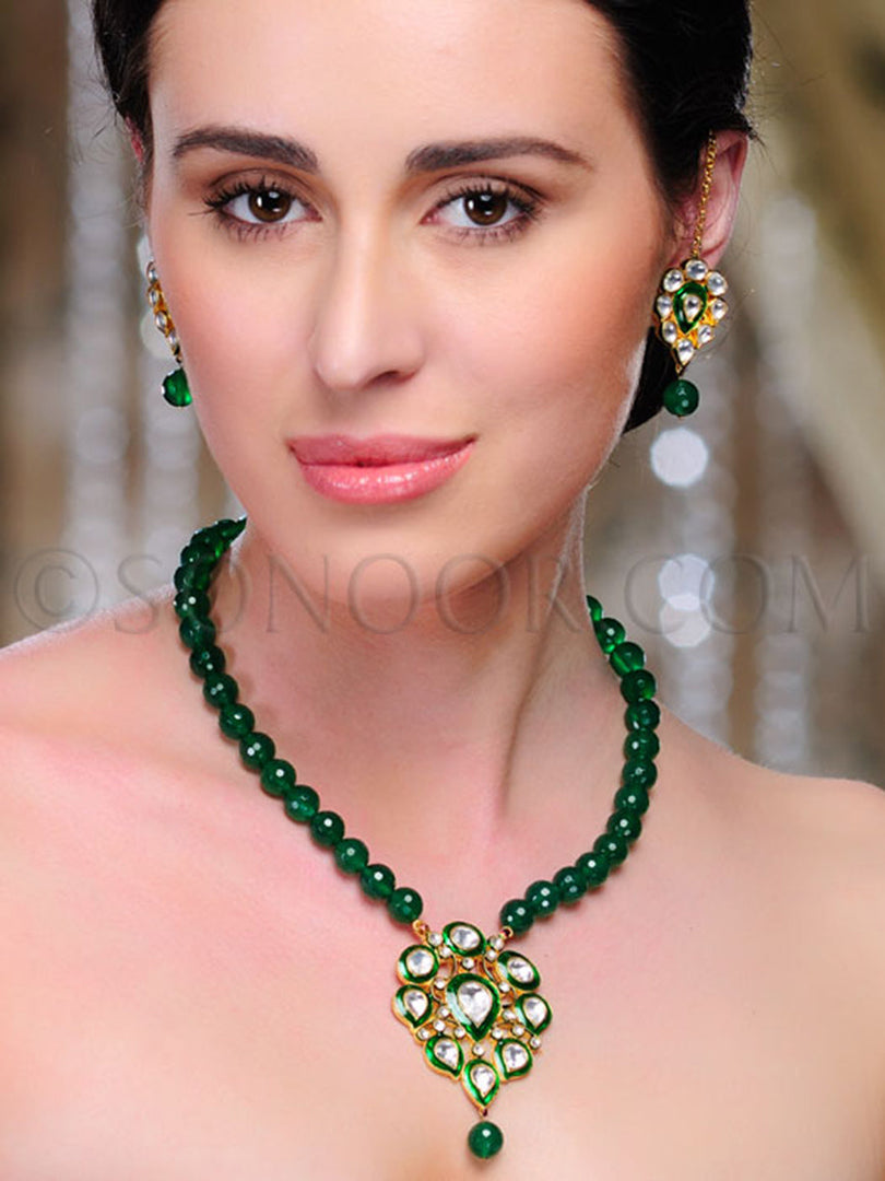 Meeti Meena Kari Green String Pendant Set