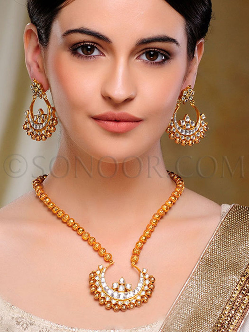 Keva Kundan Golden Balls String Pendant Set