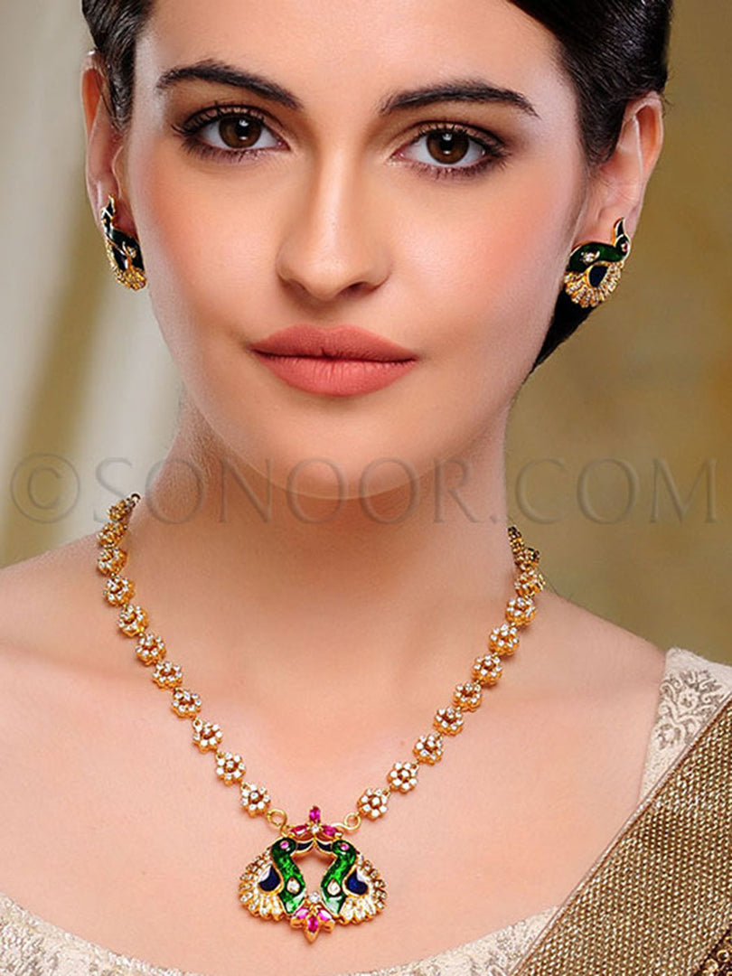 Malin Gold Plated Meena Kari Pendant Set