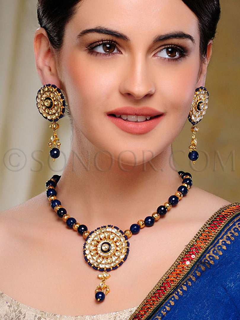 Kshipa Kundan Golden Beads String Pendant Set