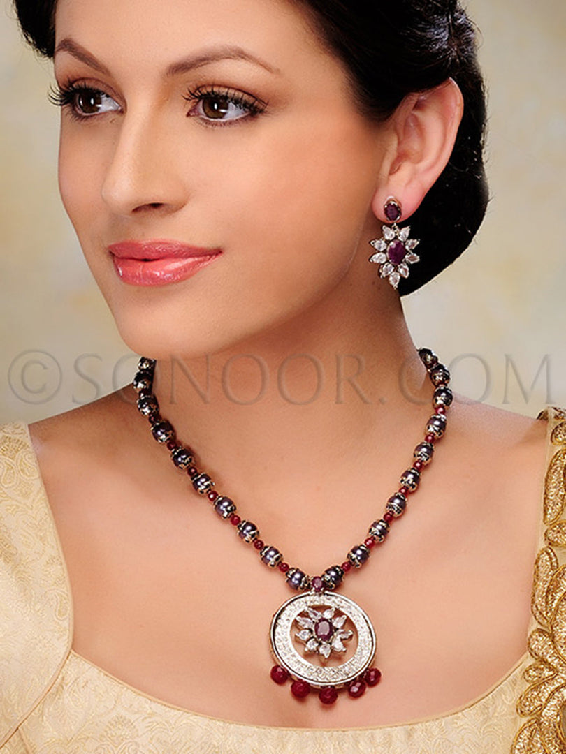 Sahi Victorian Ruby Pendant Set