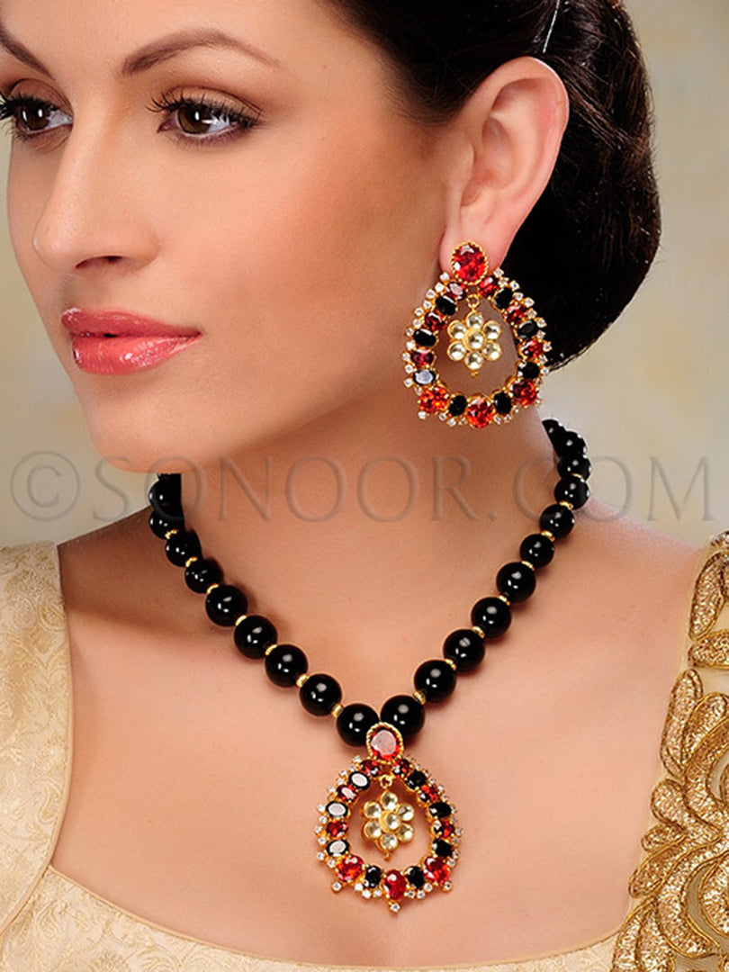 Maina Gold Plated Multi Stone Pendant Set