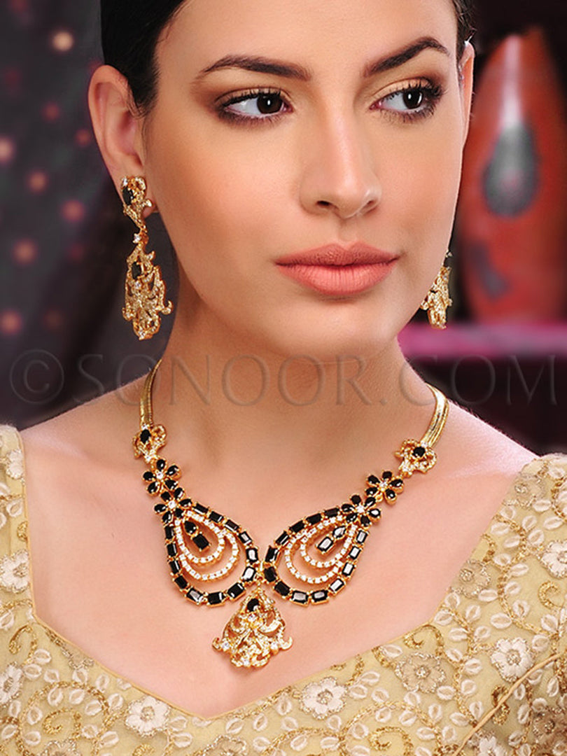 Mishti Cubic Zirconia Black Stone Pendant Set