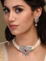 Load image into Gallery viewer, Sania Victorian red Stone Choker Pendant Set
